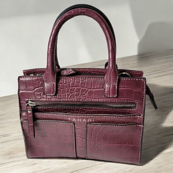 TAHARI tattler embossed crocodile mini satchel - Picture 1 of 11